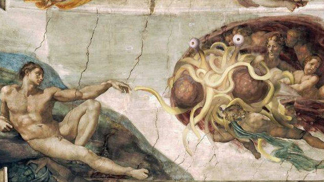 Fresco de la religión del Monstruo Espagueti Volador.