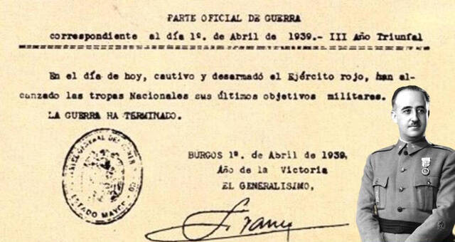 Último parte de guerra. Francisco Franco.