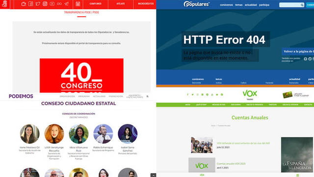 Capturas de pantalla de los portales de transparencia de los partidos políticos.