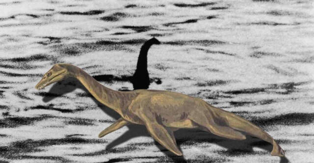 / Famosa imagen del monstruo del lago Ness y un plesiosaurio. 
