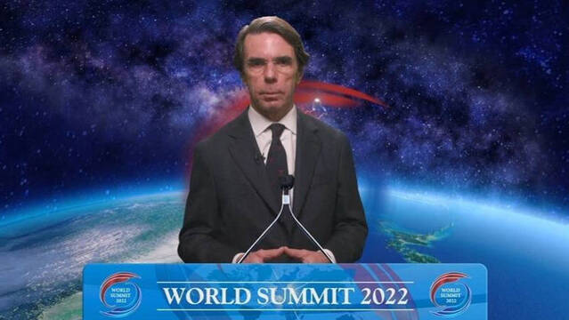 José María Aznar en el evento World Summit 2022, organizado por la 'secta Moon'.
