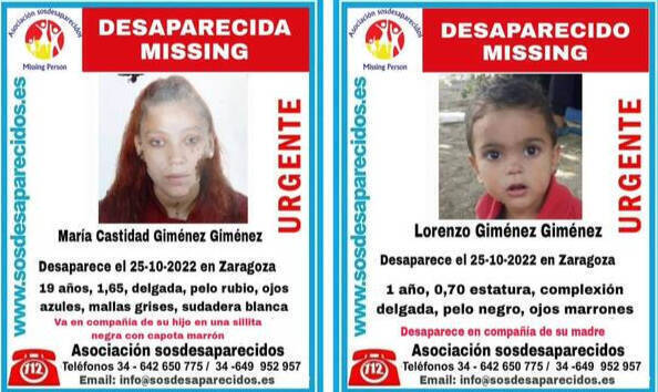 La joven de 19 años y su hijo de 22 meses, desaparecidos en Zaragoza.