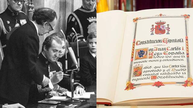 Juan Carlos I firmando en la Constitución de 1978