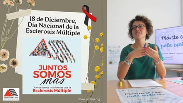 Cartel del Día Nacional de la Esclerosis Múltiple y Teresa González Salvadores. 