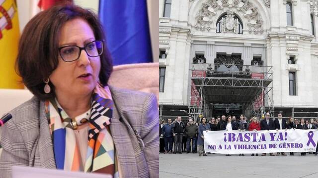 La fiscal Teresa Peramato e imagen sobre un minuto de silencio en condena por un asesinato de violencia machista en Madrid.