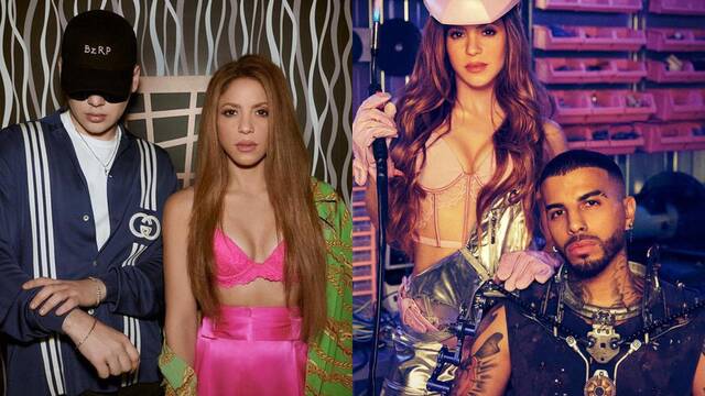 Shakira en sus dos canciones 'dedicadas' a Gerard Piqué. En la primera aparece con Bizarrap y en la segunda con Rauw Alejandro