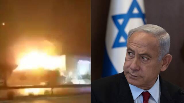Una imagen del ataque a Irán y otra del primer ministro israelí Netanyahu.