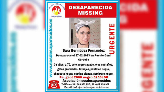 Cartel de la desaparición de Sara Bermúdez en Puente Genil, Córdoba.