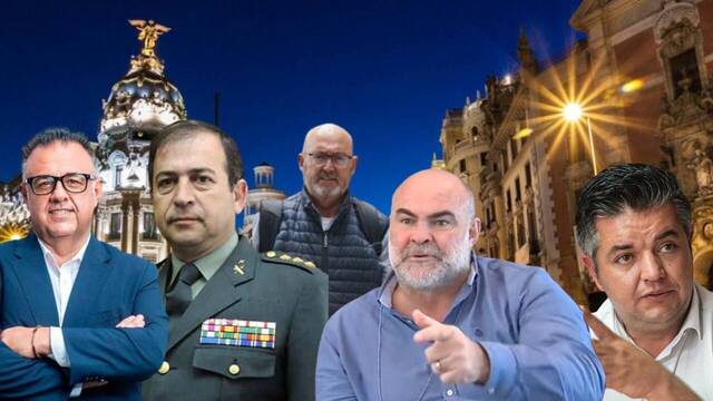 Montaje sobre los miembros del 'Caso Mediador' y una imagen de fondo de Madrid.