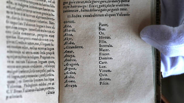 Palabras traducidas del latín al euskera en uno de los primeros libros encontrados con esta lengua.