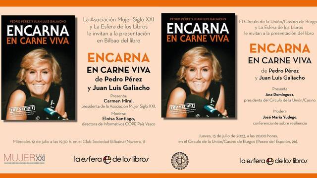 Carteles de ambas presentaciones del libro 'Encarna en carne viva' en Bilbao y Burgos.