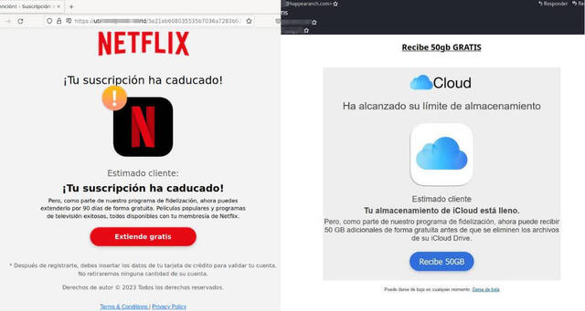 La campaña de phishing que suplanta a Netflix y a iCloud y busca robar datos bancarios bajo la imagen de falsos regalos / Foto: OSI