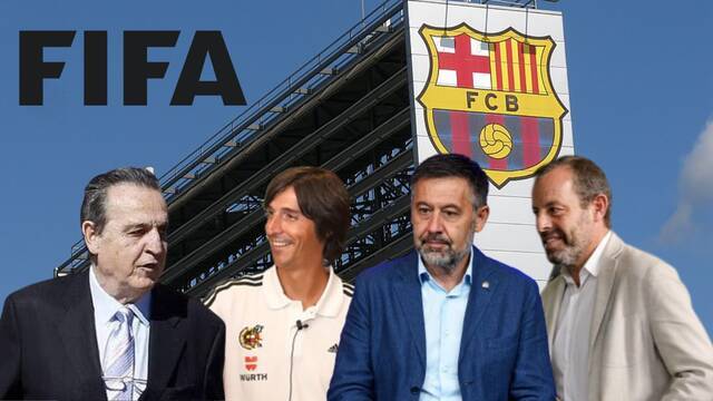 Montaje de la FIFA y los imputados por el caso Negreira: El FC Barcelona, Enríquez Negreira, Enríquez Romero, Josep María Bartomeu y Sandro Rosell.
