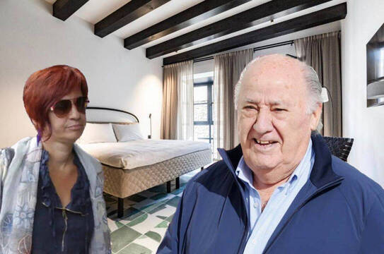 Montaje de Amancio Ortega junto a su hija Sandra en una habitación del hotel Concepció by Nobis, adquirido por Pontegadea